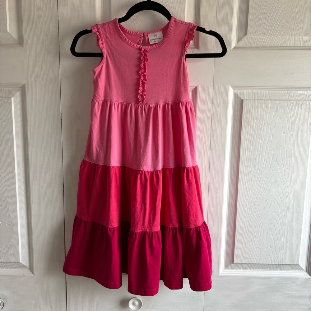 Hanna Andersson Tiered Pink Fuchsia Twirl Dress 130 Easter Ruffle Casual‎ Summer